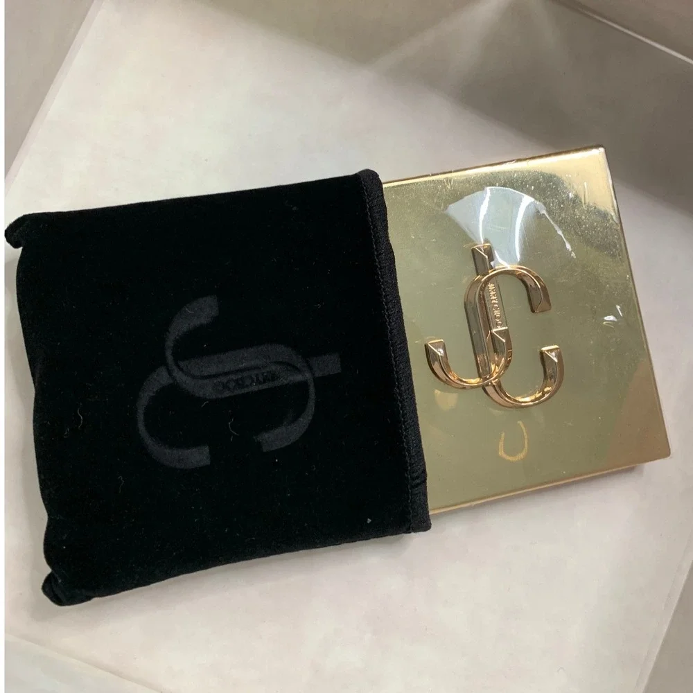 Jimmy Choo Gold JC Monogram Square Compact Mirror with Pouch and Box NEW#568